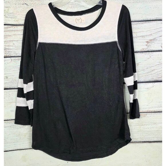 Maurices 24/7 Black White Striped Sleeve Top S - Picture 1 of 7